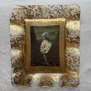 Vintage Italian Picture Frame Reverse Painted Gold MCM Wavy Glass Vanity 50s 60s